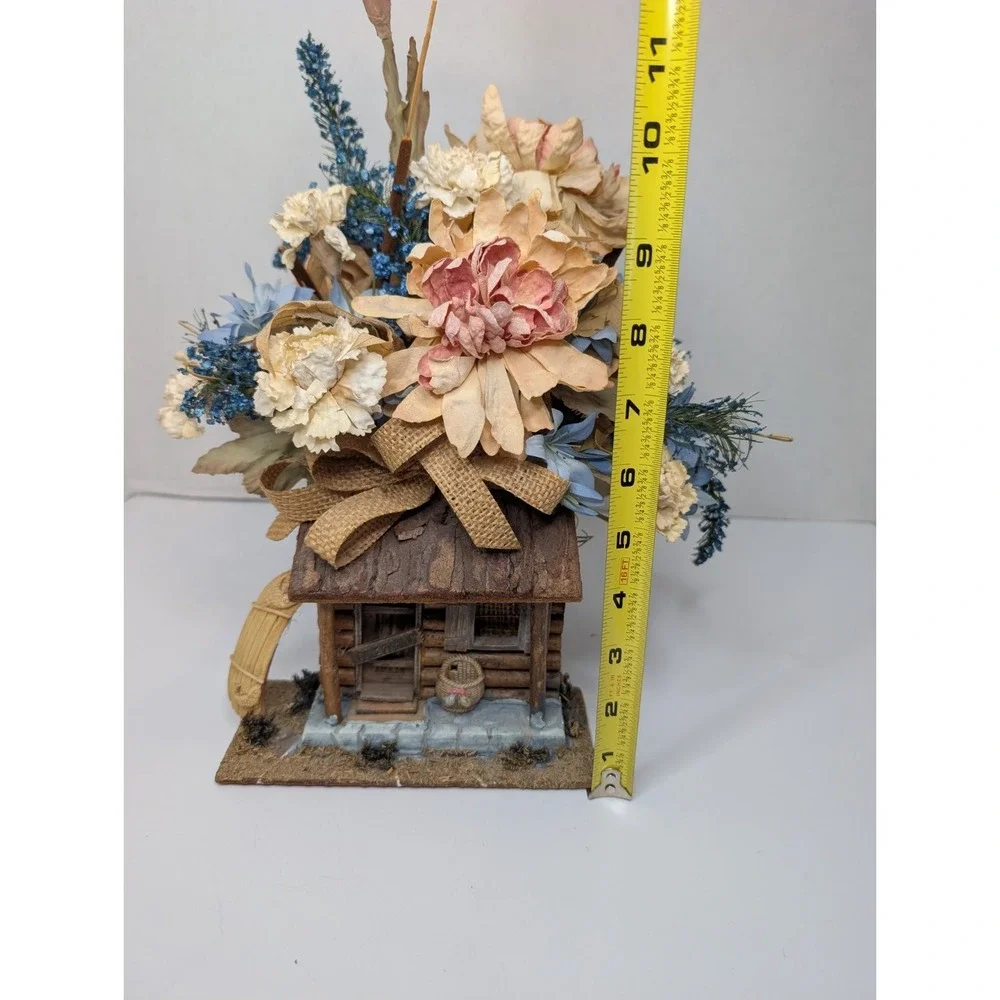 Rustic Log Cabin‎ Floral Arrangement Faux Flowers Basket Lodge Country Decor 11